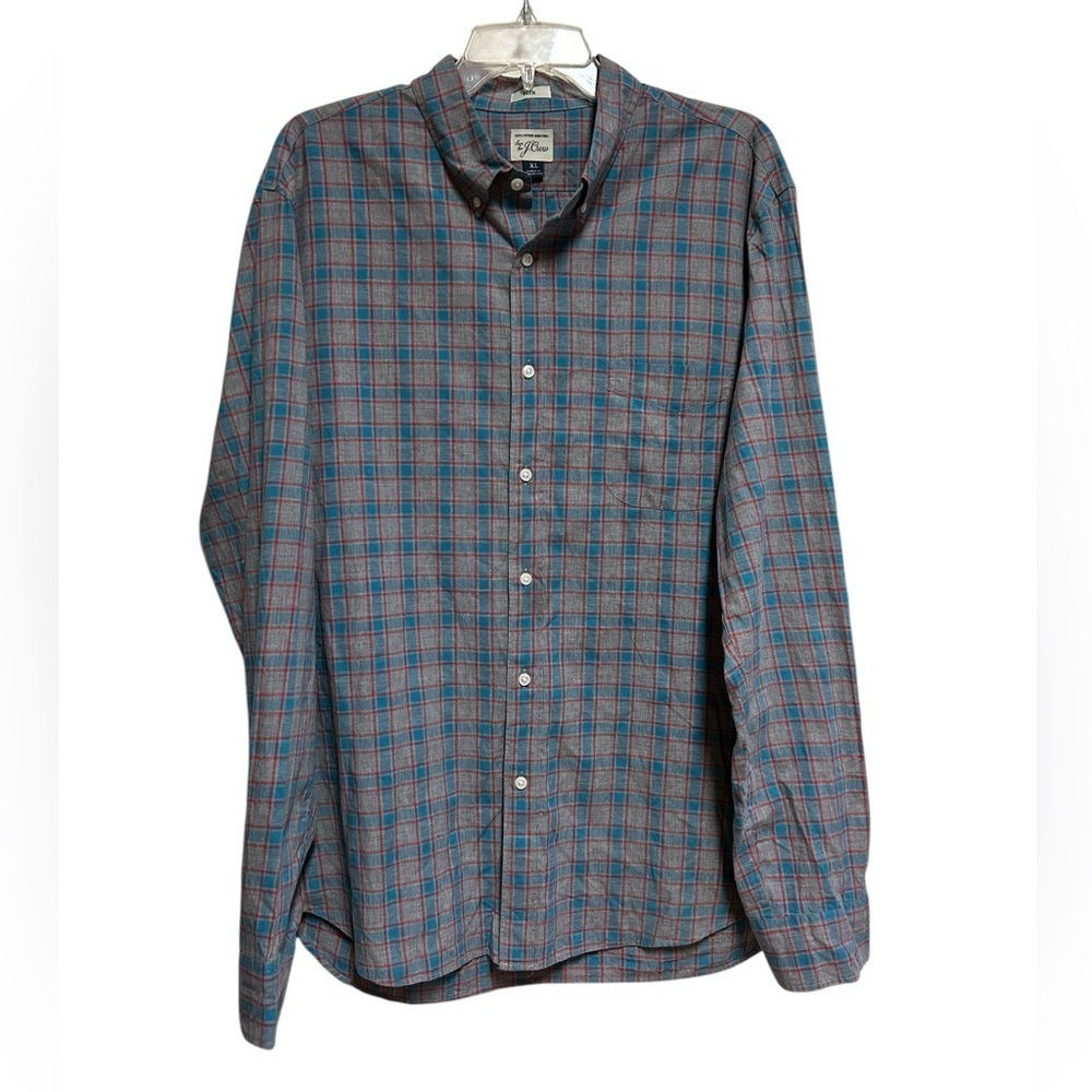 J.Crew Button Down Shirt Men XL  Blue gray Plaid Slim Fit 100% Cotton